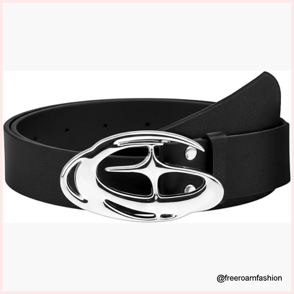 Faux Leather Punk Rock Belt with Double Grommets for Men Women